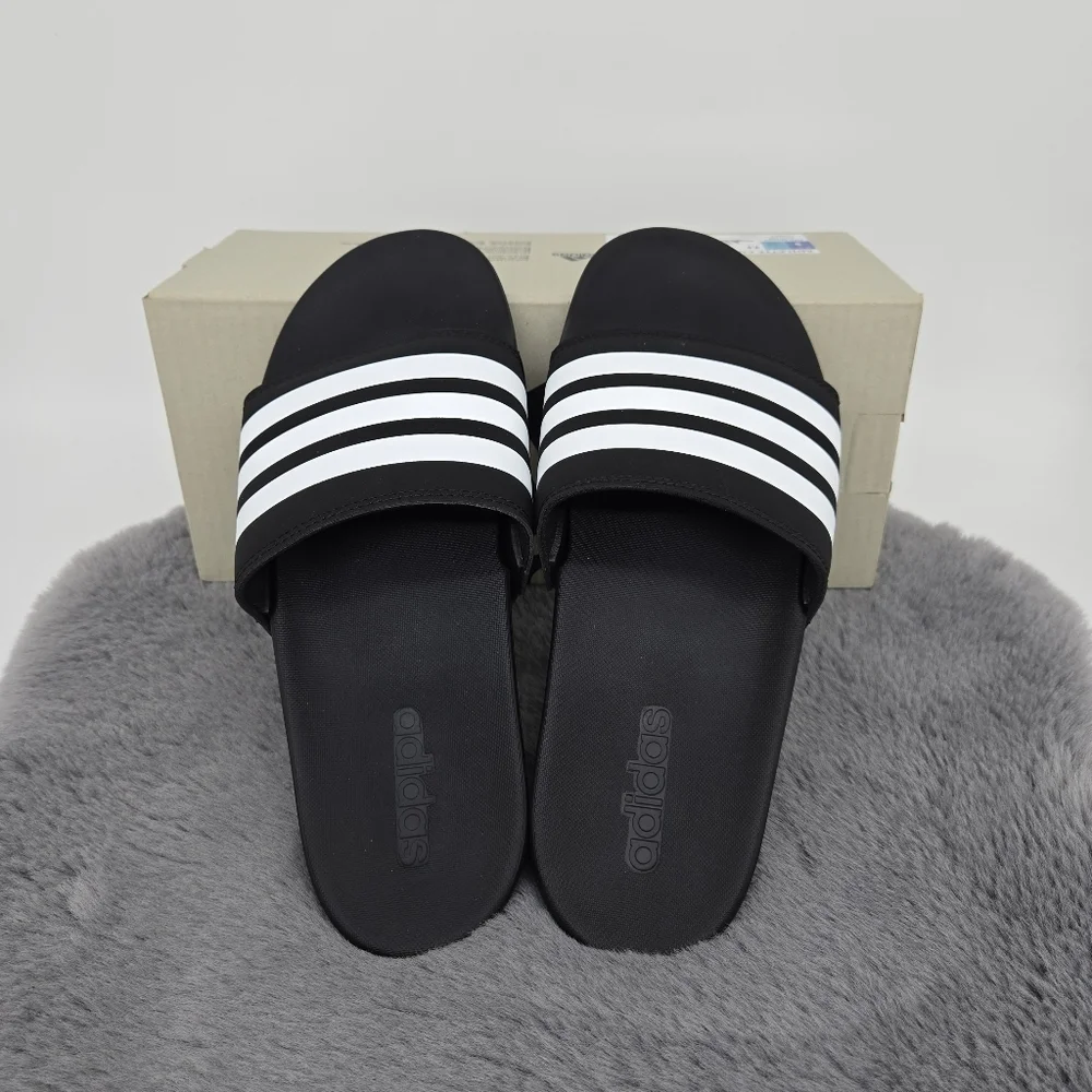 New adidas Adilette Comfort Slides Black White Men's Shoes Size 9